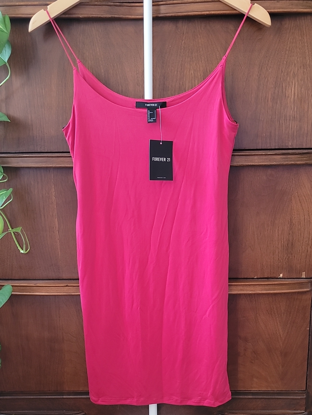 NWT Forever 21 Y2K Bright Pink Rave Body Con Mini Cami Festival Slip Dress